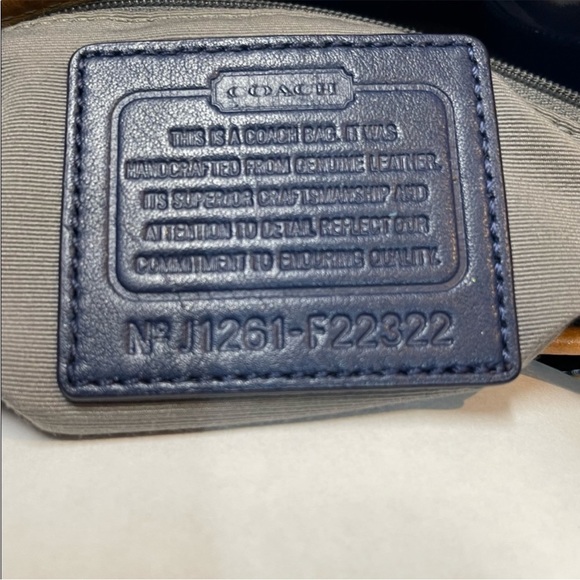 Coach Peyton embossed zippered tote  LEATHER BLUE WITH SADDLE LEATHER TRIM - Picture 5 of 5